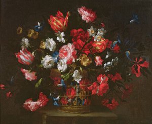 かごの中の花の静物